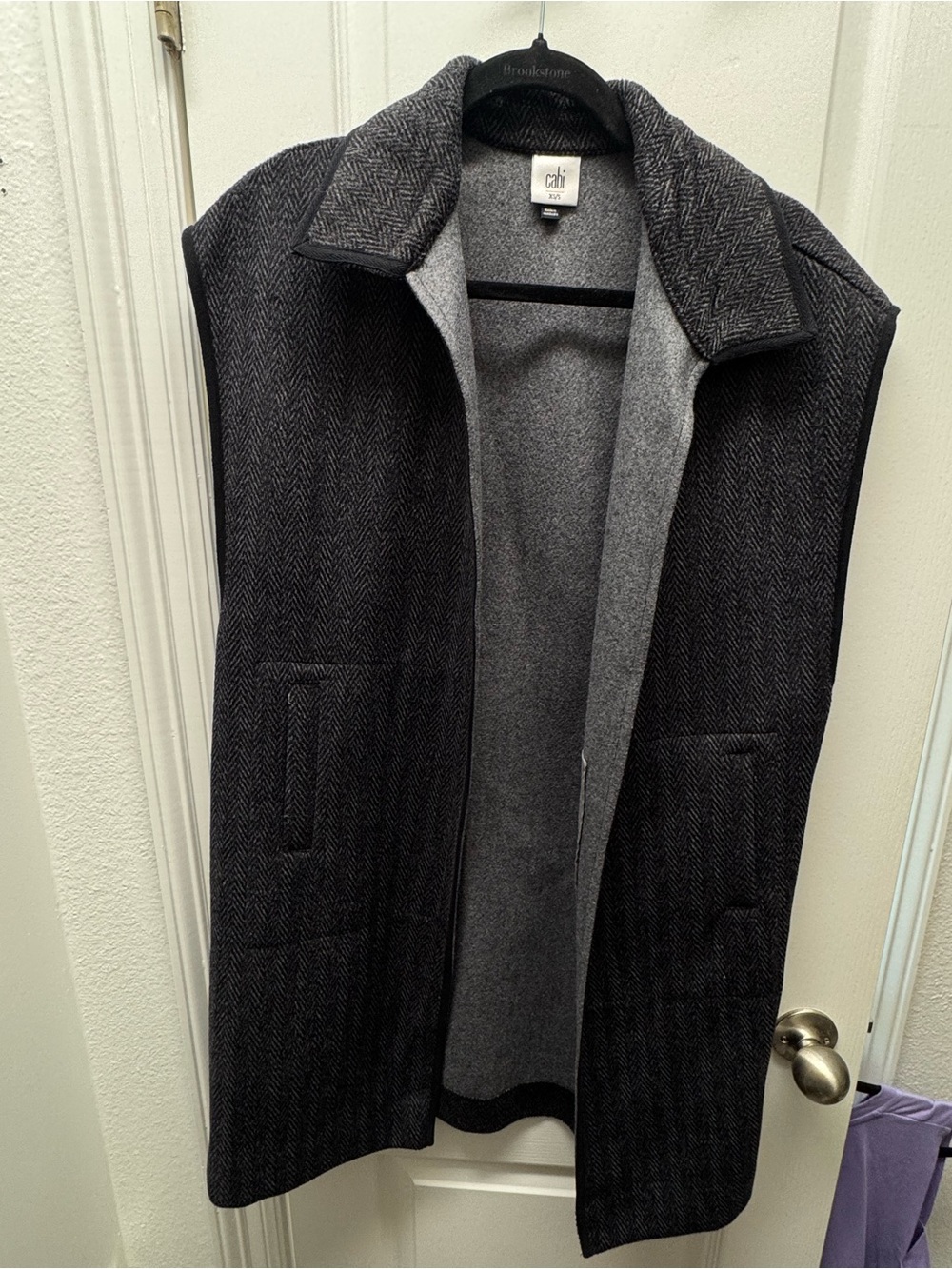 CAbi Charcoal Herringbone Wool Vest - Gray/Black size XS/S